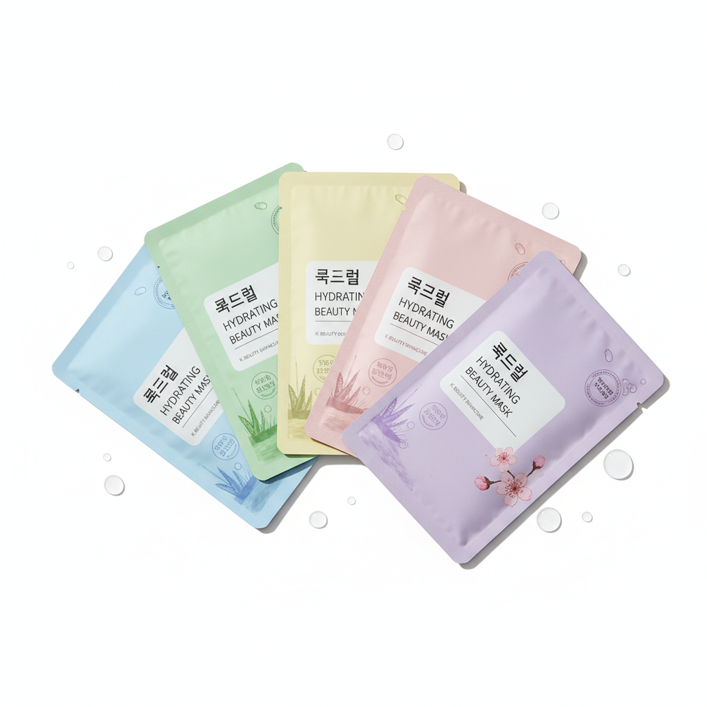 Korean sheet face mask set with 5 colorful packets
