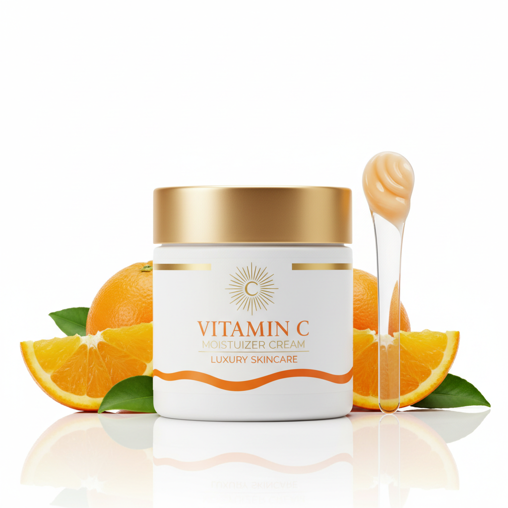 Vitamin C brightening moisturizer cream in white jar