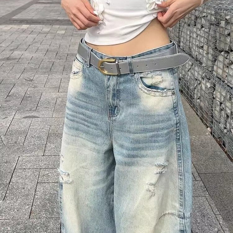 Loose Slimming High-waisted Straight-leg Casual Floor-length Pants