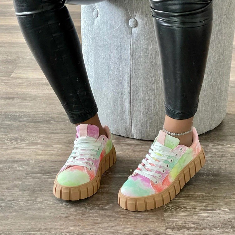 Lace-up Canvas Shoes Summer Round Toe Platform Single Shoes For Women Sneakers