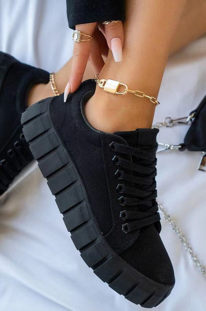 Lace-up Canvas Shoes Summer Round Toe Platform Single Shoes For Women Sneakers