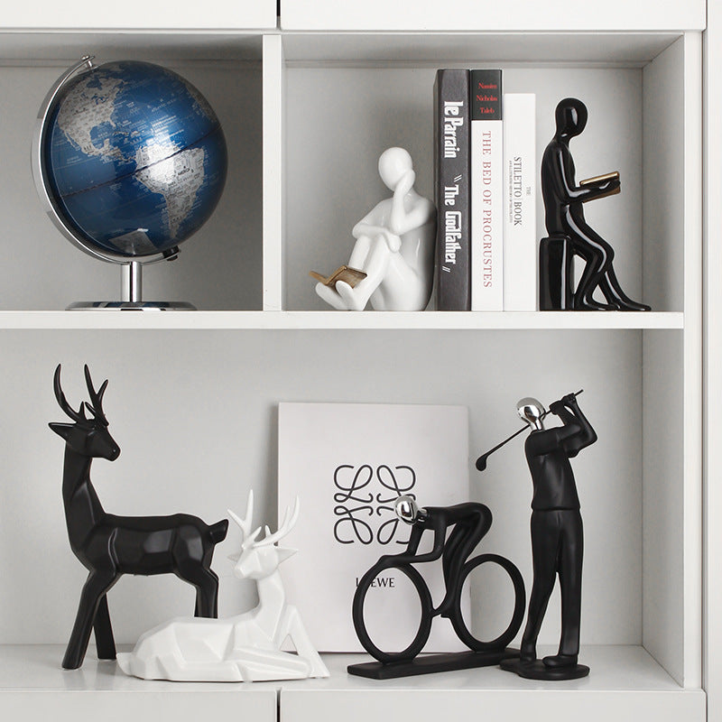 White Porcelain Bookend Set - Reading Figure Sculptures for Home & Office Decor