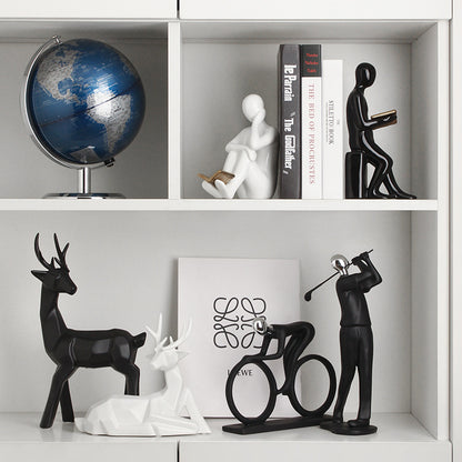 White Porcelain Bookend Set - Reading Figure Sculptures for Home & Office Decor