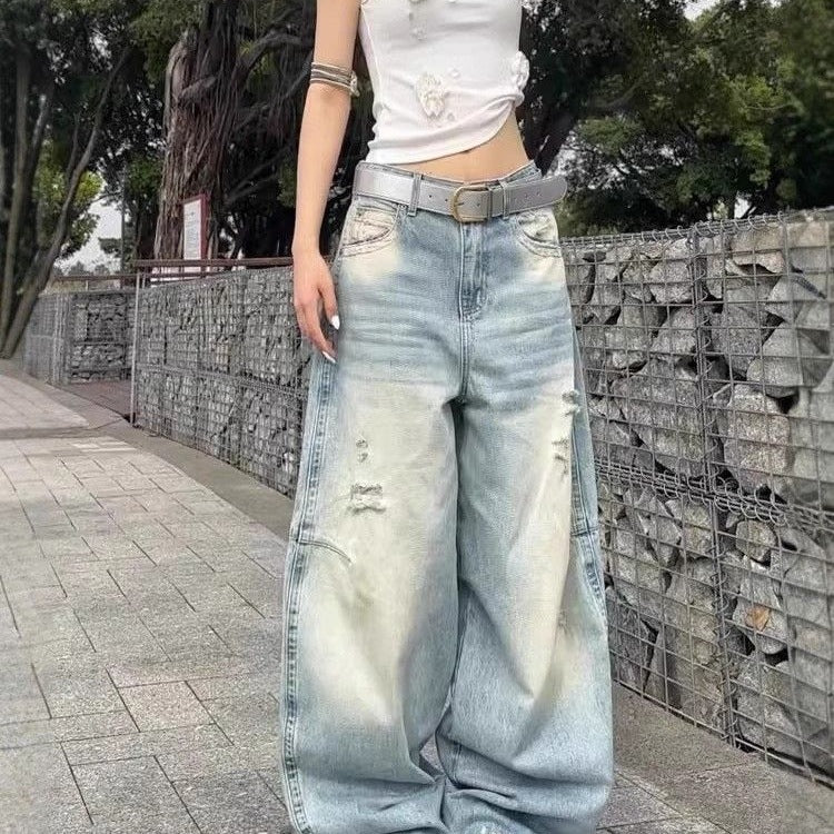 Loose Slimming High-waisted Straight-leg Casual Floor-length Pants
