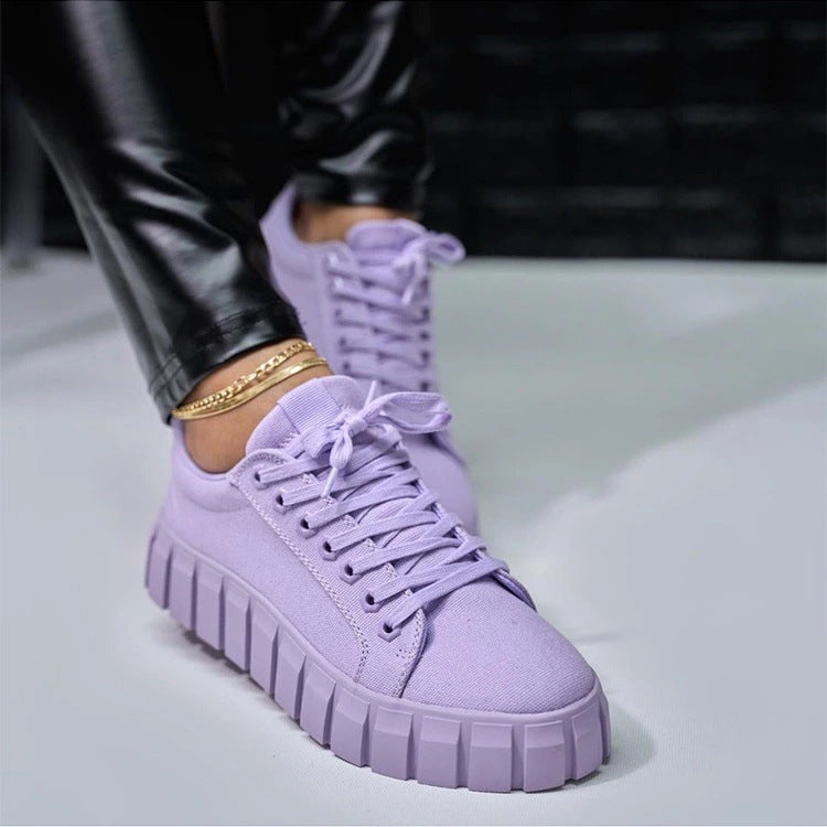 Lace-up Canvas Shoes Summer Round Toe Platform Single Shoes For Women Sneakers