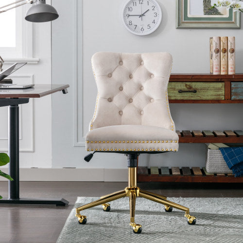 Velvet Tufted Office Chair - Adjustable Swivel Desk Chair with Button Detail