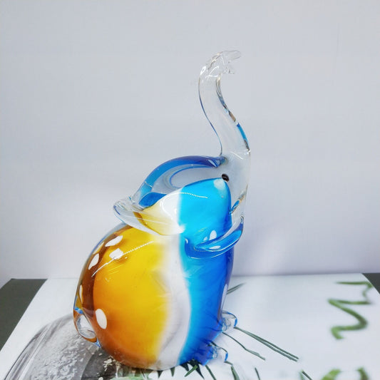 Blue Elephant Glass Decoration - Handmade Mediterranean Style Figurine for Home & Office