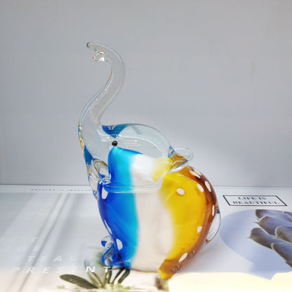 Blue Elephant Glass Decoration - Handmade Mediterranean Style Figurine for Home & Office