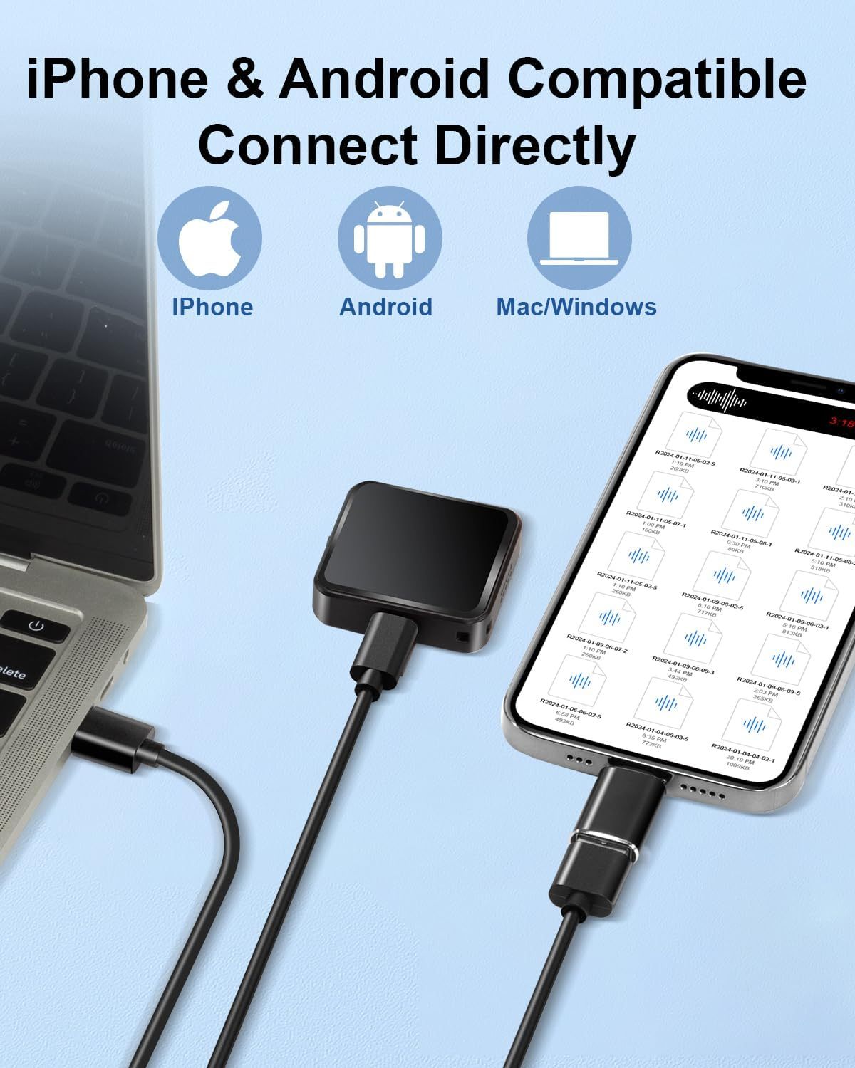 Magnetic Digital Voice Recorder With AI-Triple Noise Reduction,Portable Audio Recorder Compatible With Smart Cell Phone PC Recording Device For Lectures,Meetings,Interviews,Black