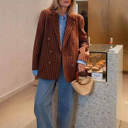 Women's SpringAutumn New Arrival Loose-Fit Retro Striped Blazer Jacket