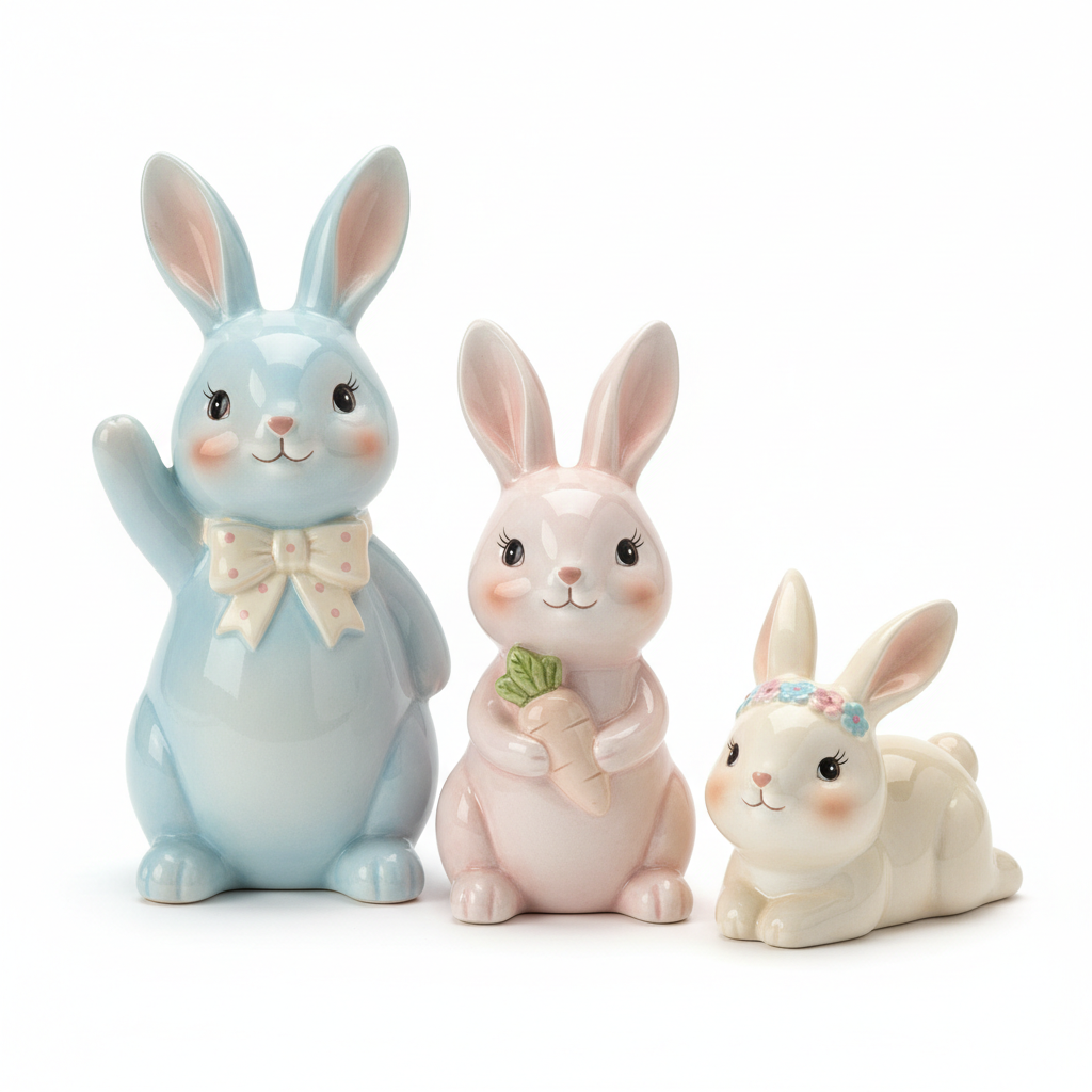 Ceramic Easter Bunny Figurine Set