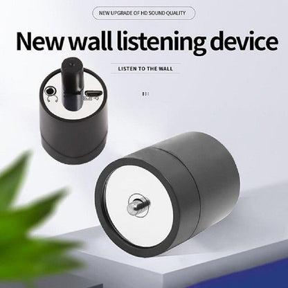 Portable wall listening device with metal earphones and control knob for sensitive sound detection