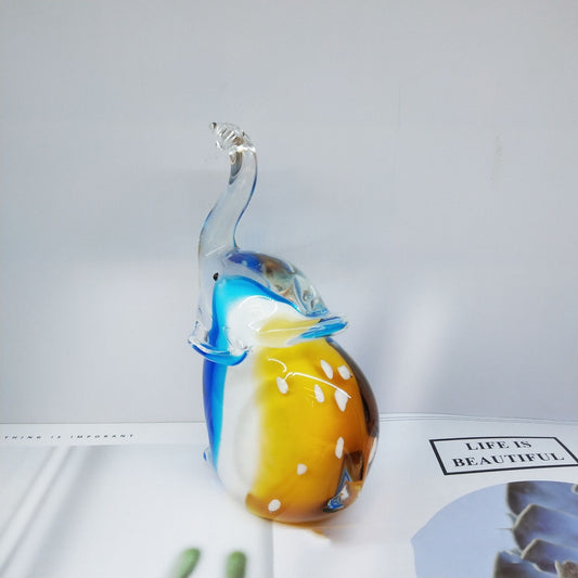 Blue Elephant Glass Decoration - Handmade Mediterranean Style Figurine for Home & Office