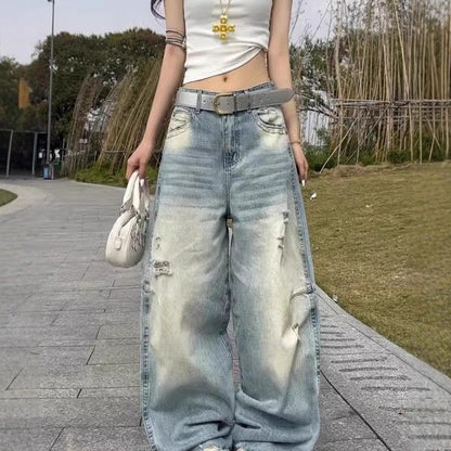 Loose Slimming High-waisted Straight-leg Casual Floor-length Pants
