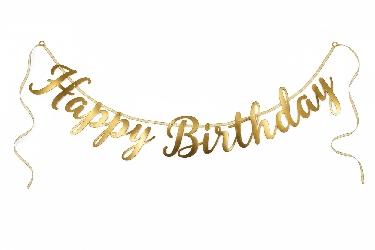 Happy Birthday banner with gold foil letters