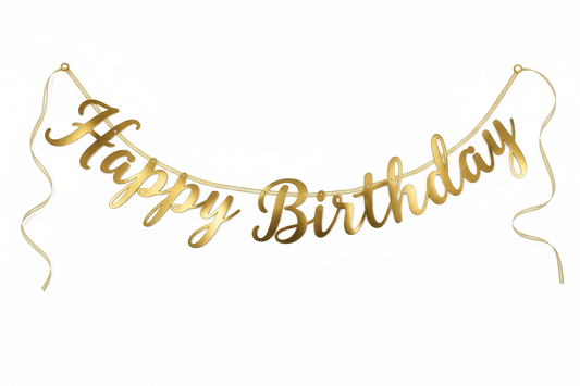 Happy Birthday banner with gold foil letters
