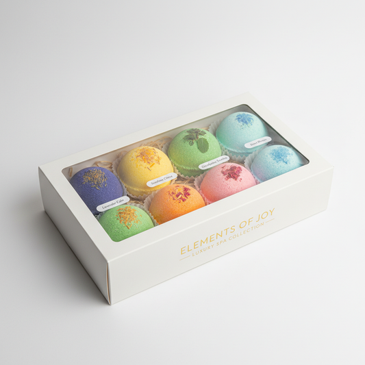 Luxury bath bomb set with 6 colorful bath bombs in gift box