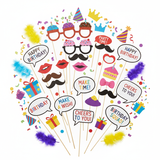 Birthday photo booth props set with funny accessories