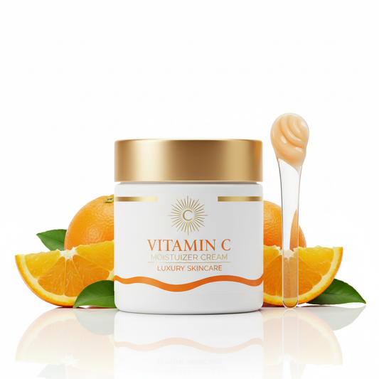 Vitamin C brightening moisturizer cream in white jar