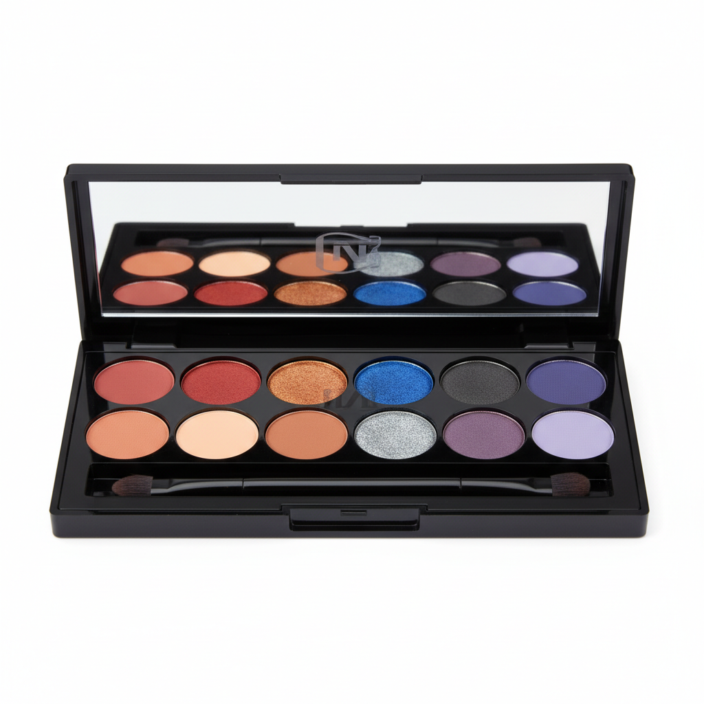 Eyeshadow palette with 12 colorful shades and mirror