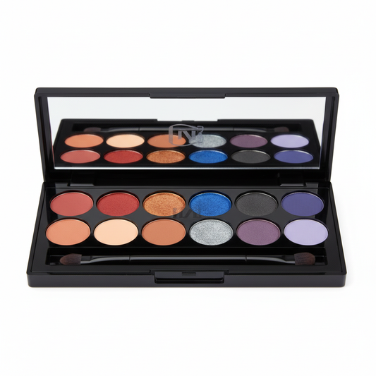 Eyeshadow palette with 12 colorful shades and mirror