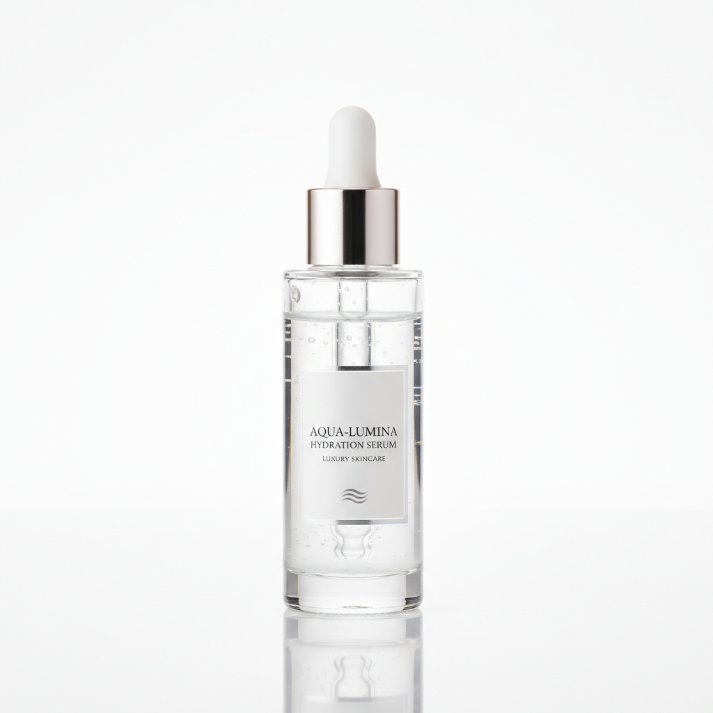Hydrating face serum with hyaluronic acid in glass dropper bottle